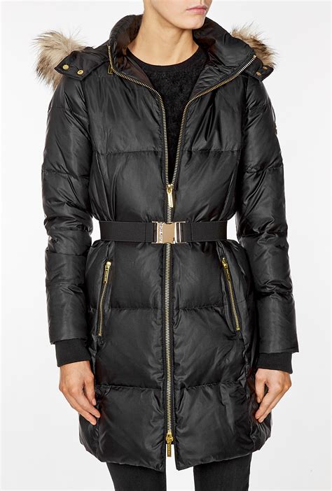 michael kors black down coat with fur hood|michael kors fur puffer jacket.